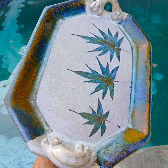 Randy Pearsall Handmade Stoneware Art Pottery Leaf Serving Platter - Picture 7 of 9
